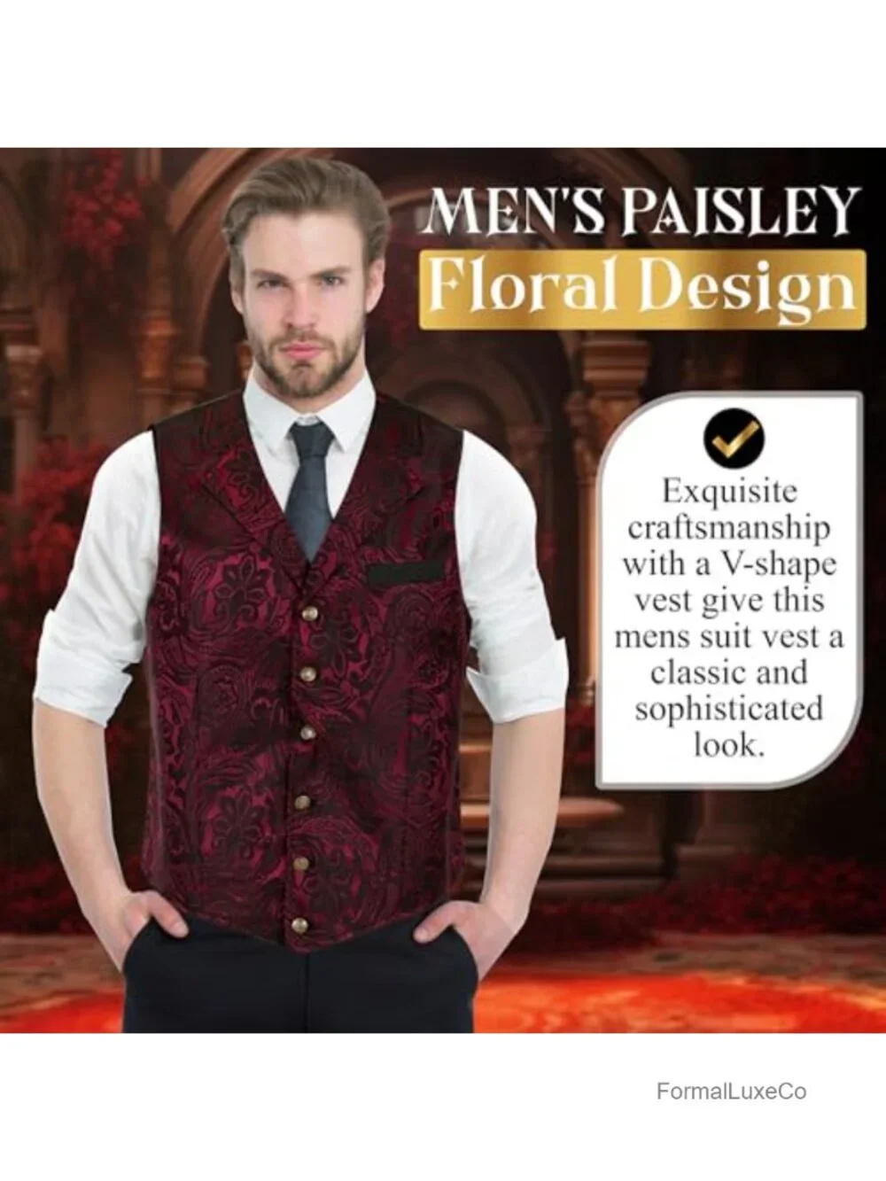 Victorian Gothic Steampunk Paisley Formal Waistcoat Vest for Men